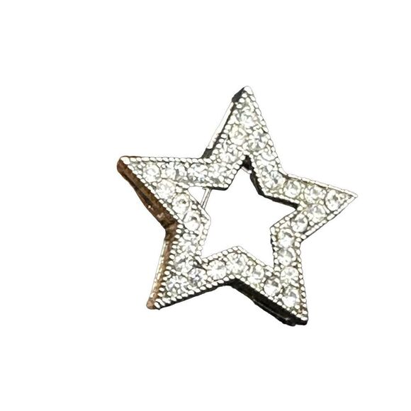 Silver tone star with rhinestones brooch pin - Picture 1 of 6